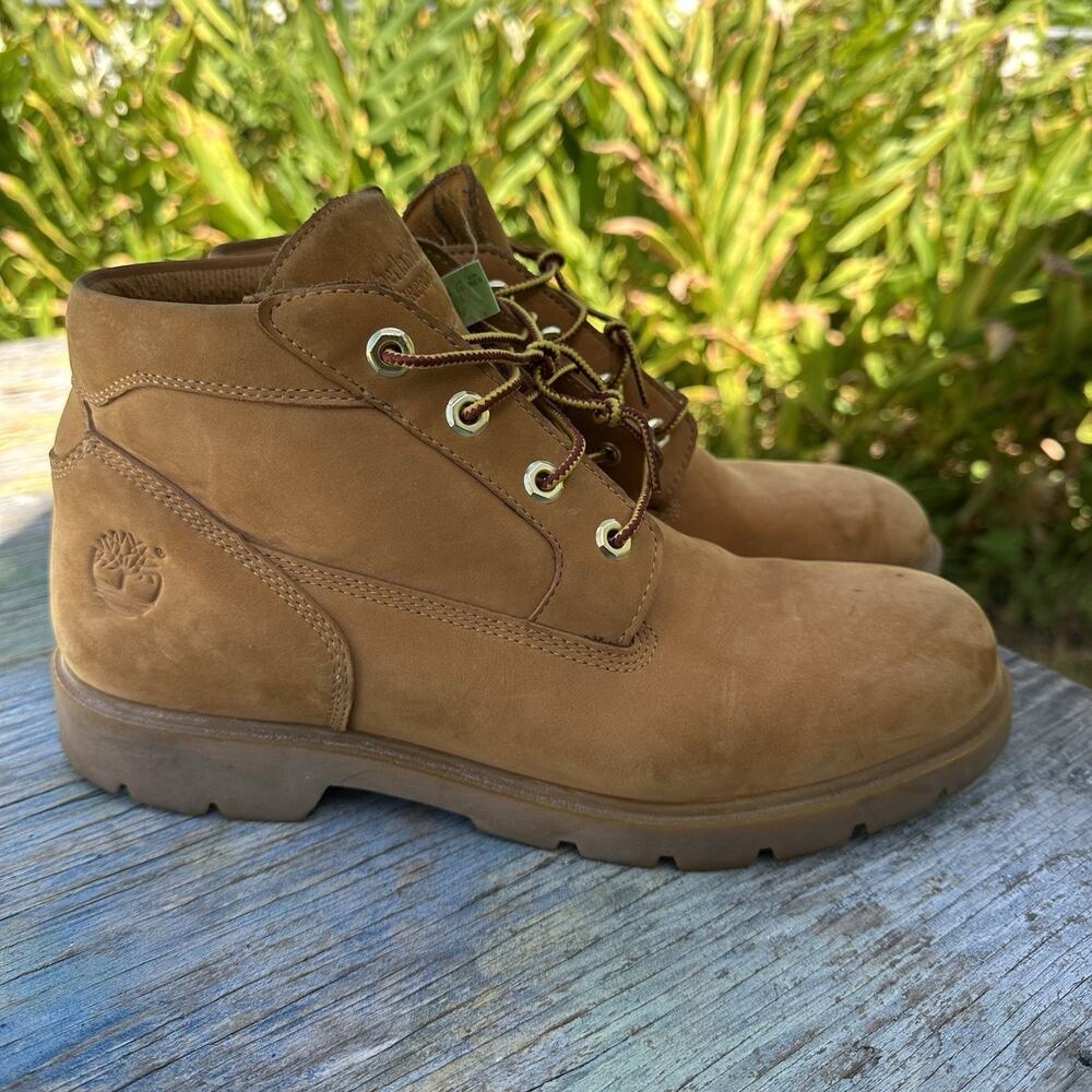 Timberland Men’s 10 Brown Leather Ankle Boots Round Toe Lace-Up Rubber Sole